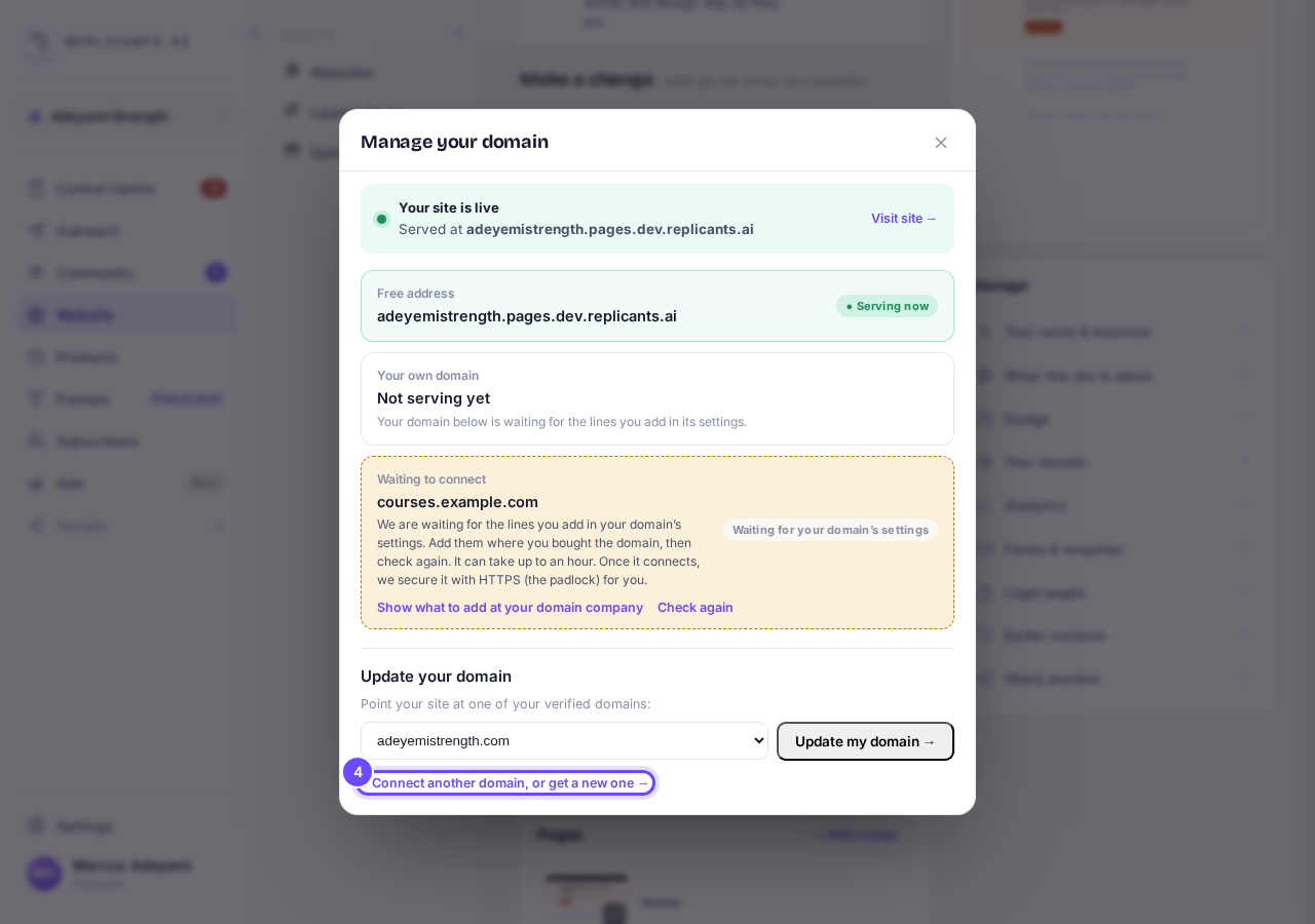 The link under Update your domain.