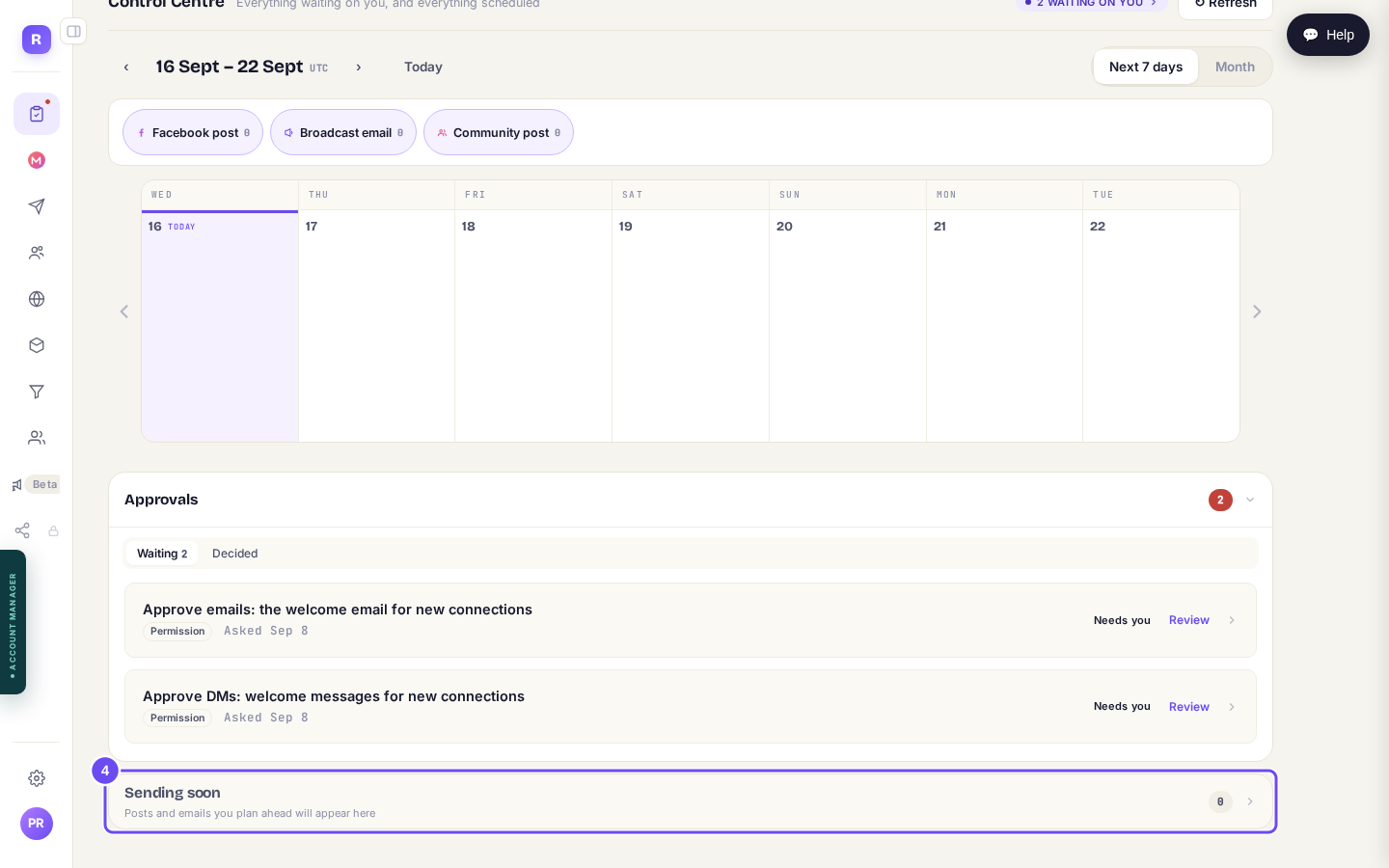 Posts and emails you have planned ahead, on one screen.