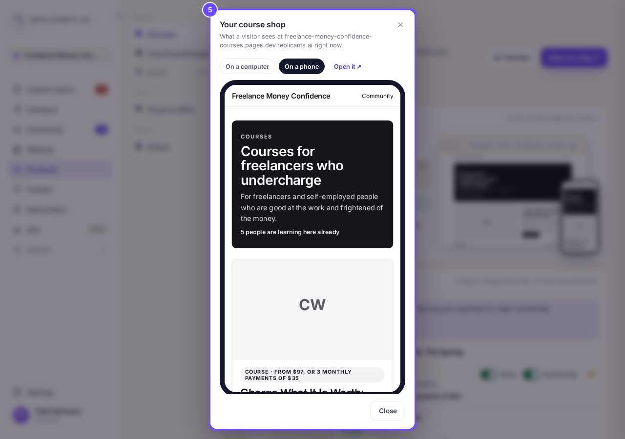 Your course shop, previewed on a phone.