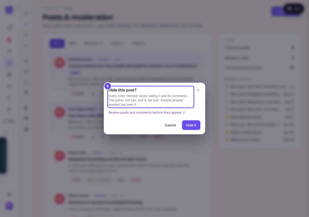 Hiding a post takes its comments with it.