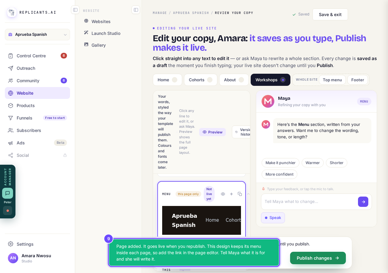 The message after Add page.