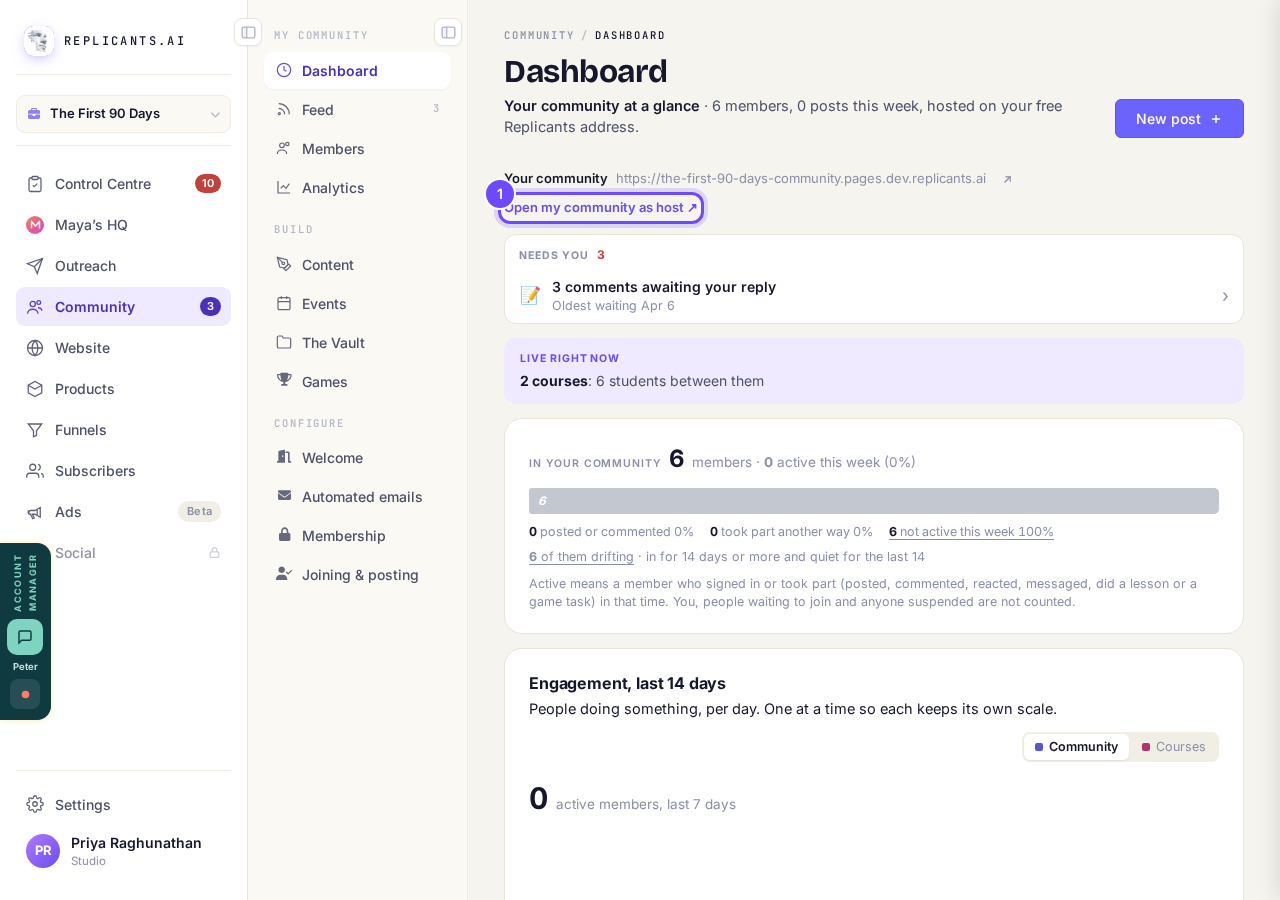 Open my community as host, under your community's address.