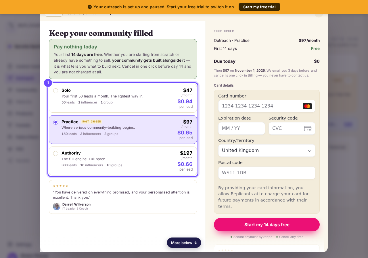 Plan sizes, in leads a month.