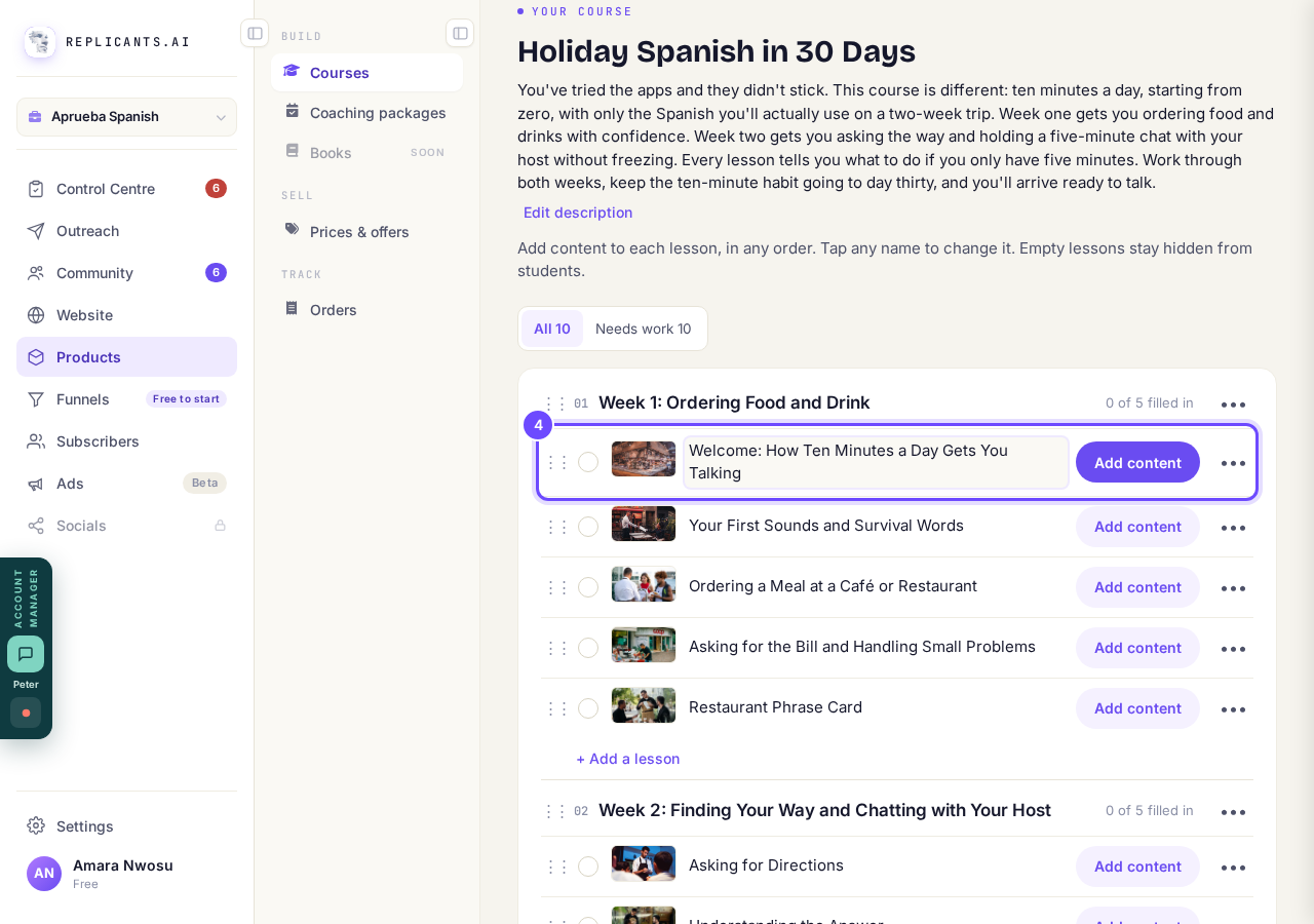 Step 3: Add content on a lesson.