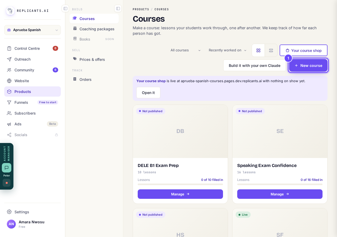 New course, at the top of your courses.