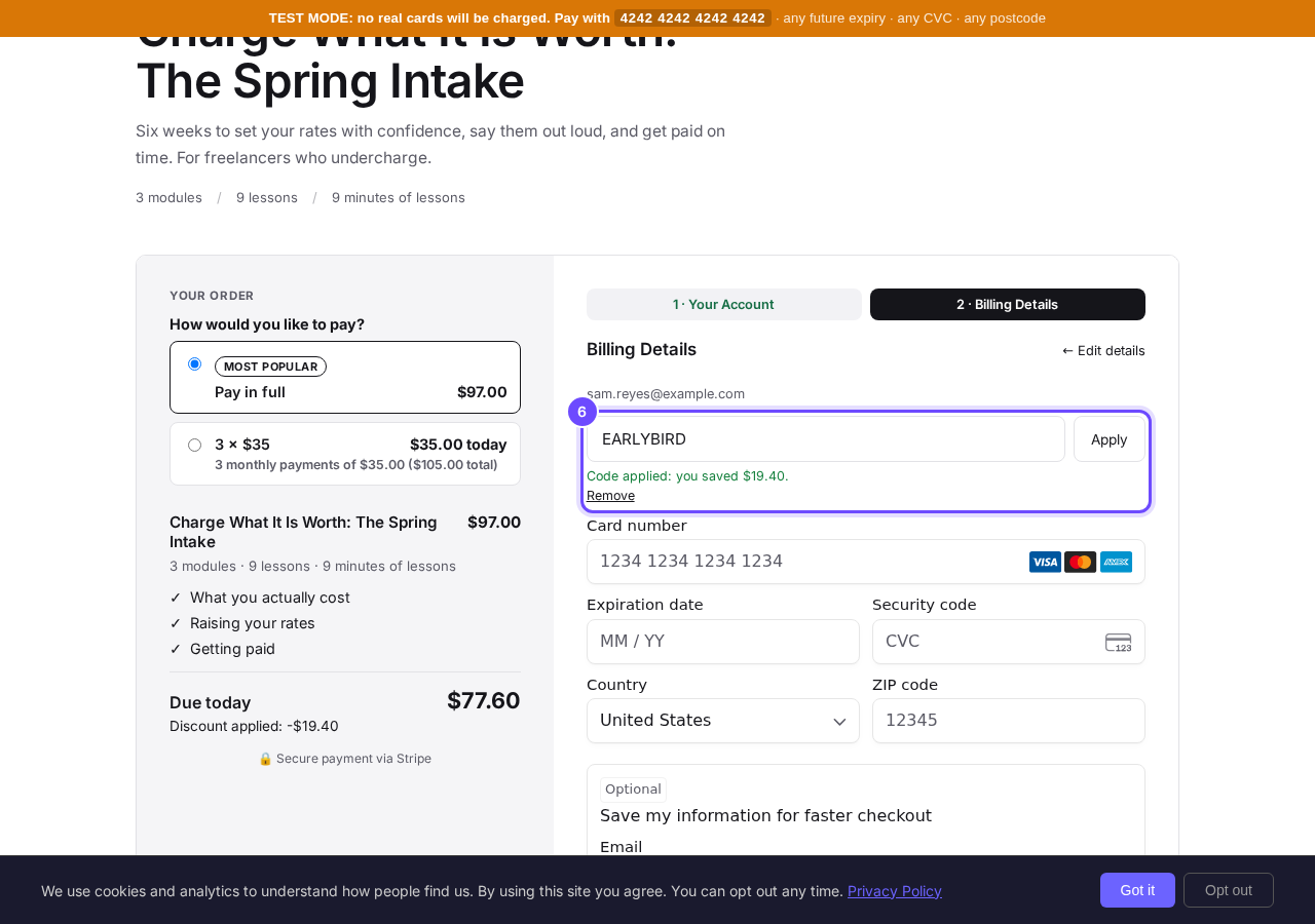 Code applied: you saved $19.40.