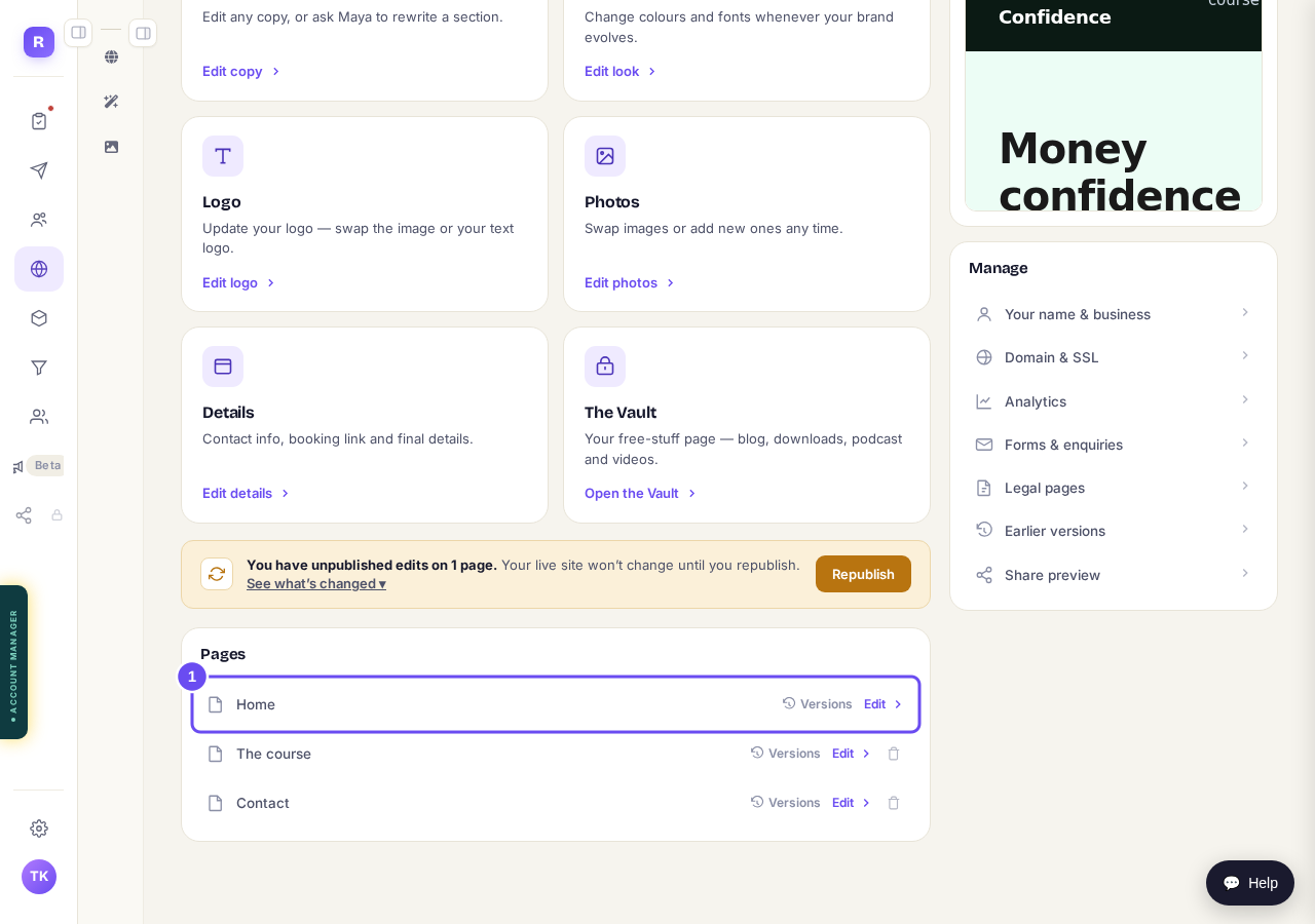 Your pages, each with an Edit link.