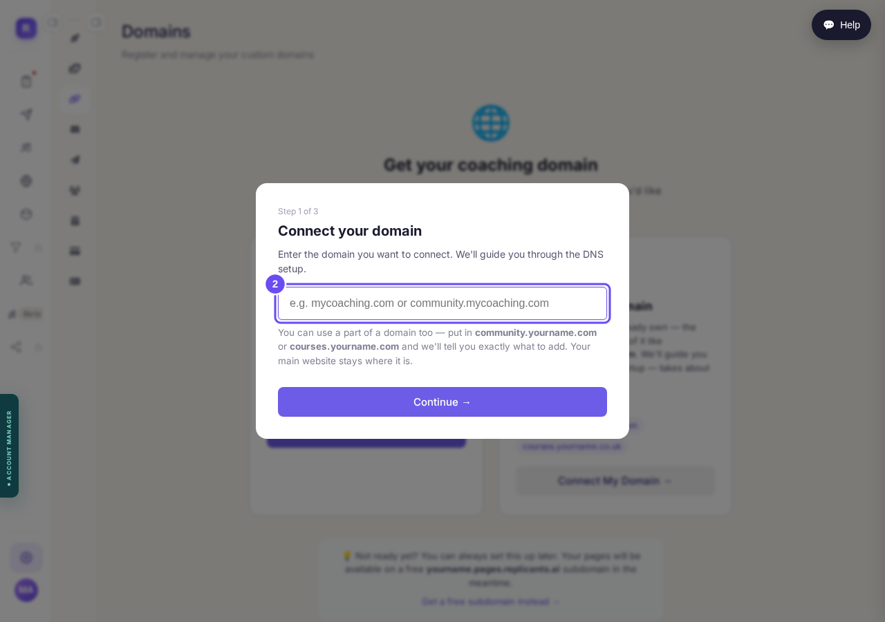 Step one of three: the address you are connecting.