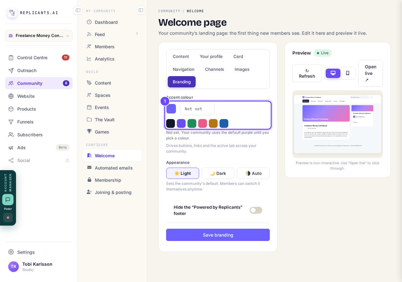A hex code or a swatch. Buttons, links and tabs, not the banner.
