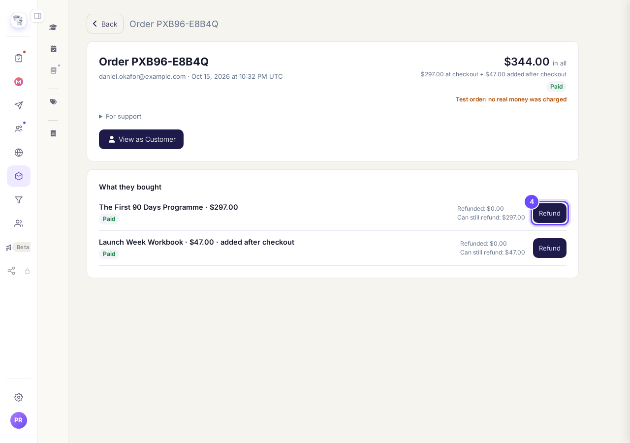 Refund, beside the item.