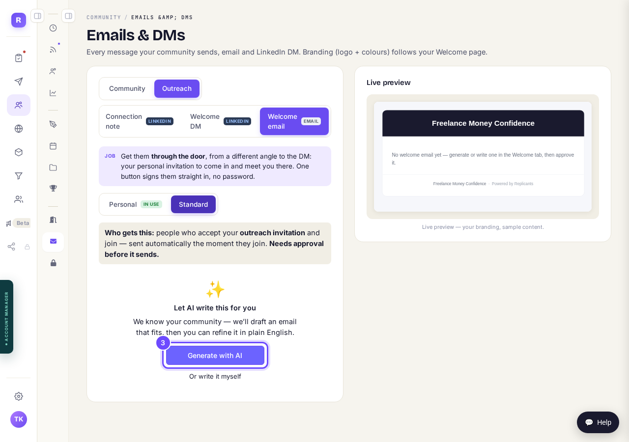 Press "Generate with AI", or write it yourself.