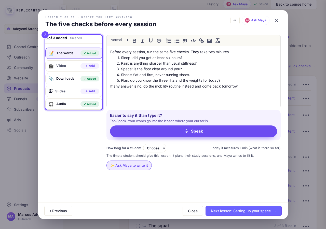 The parts of this lesson, with what is added.
