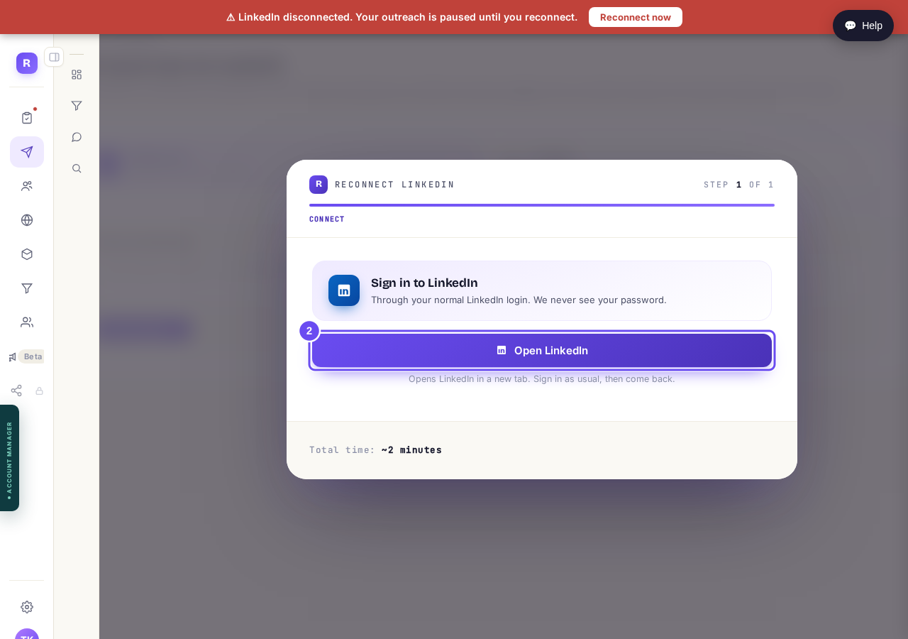 One screen, one button, and your own normal LinkedIn login.