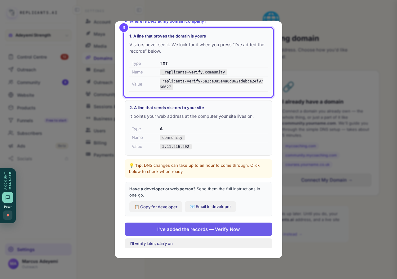One line proves the domain is yours, one sends visitors to your site.