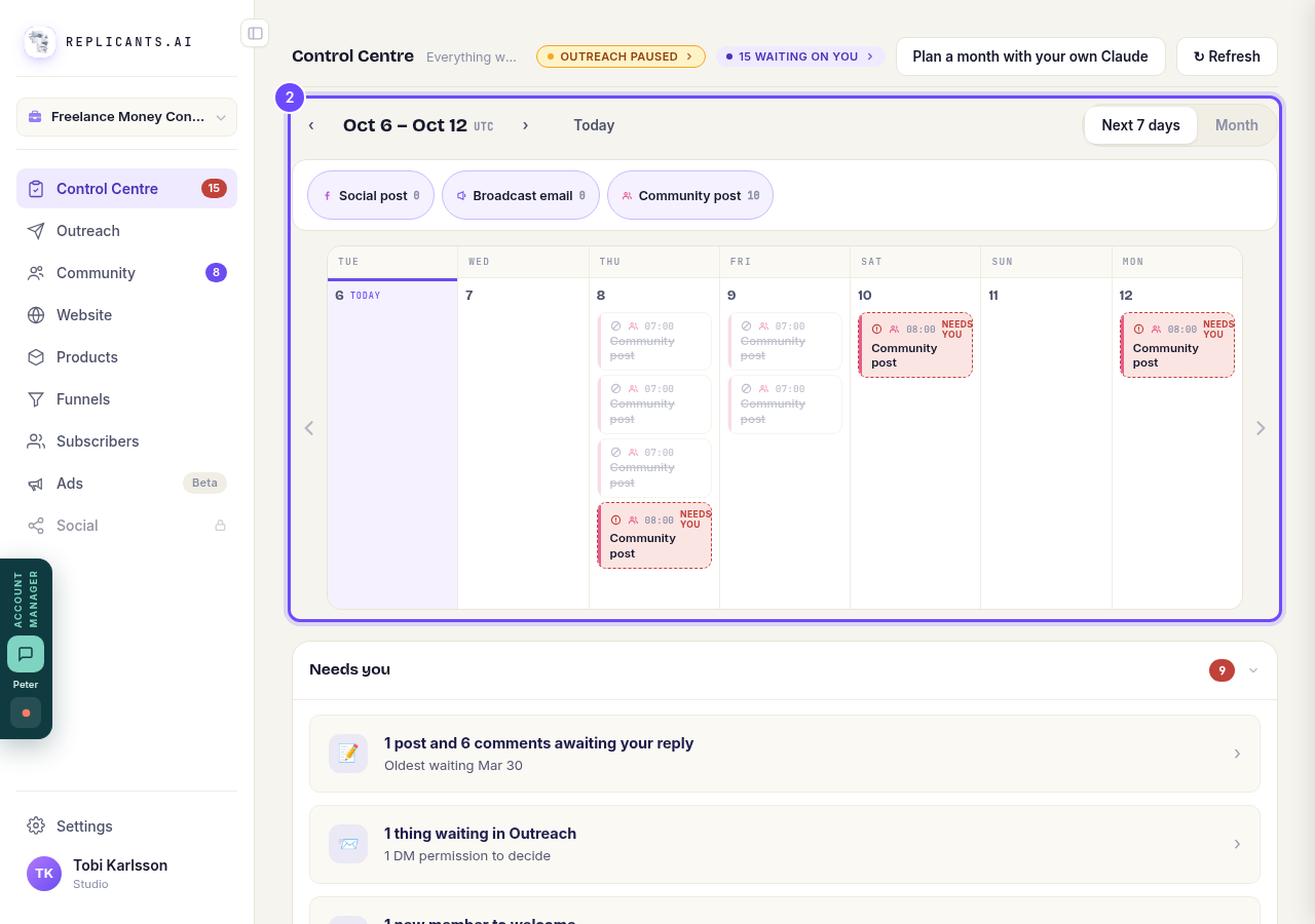 Look at the calendar. Press the arrows to move a week at a time.