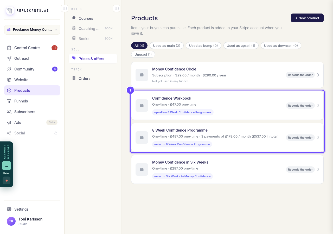 Two products Claude made, in Products under Prices & offers.