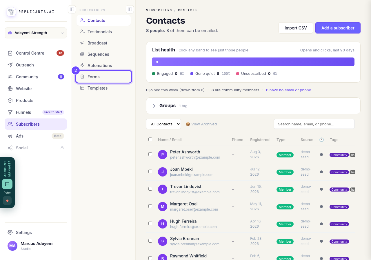 Forms, under Subscribers.