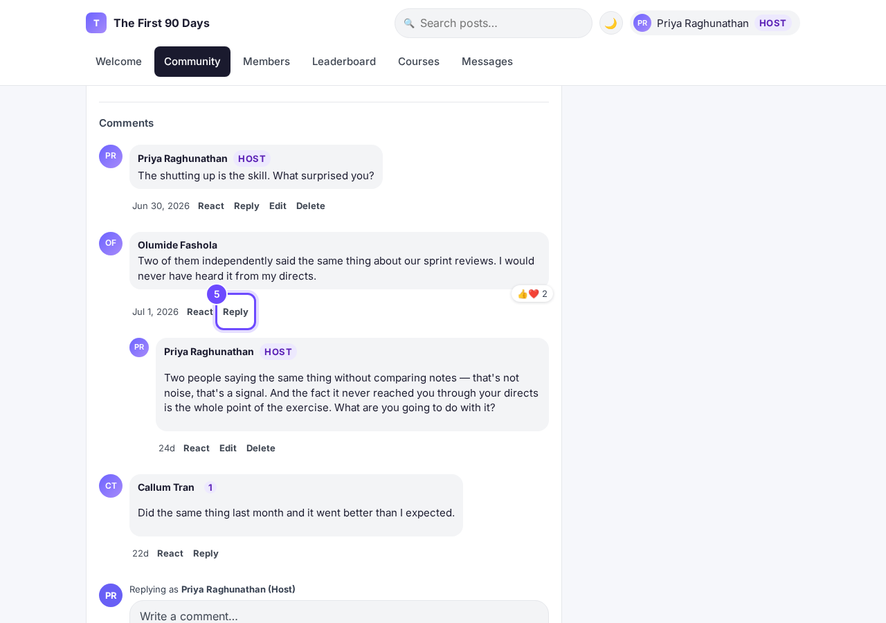 Reply, under a member's comment.