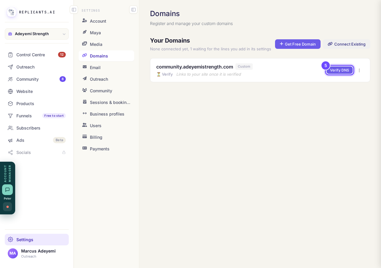 Verify DNS, on a domain that is waiting.