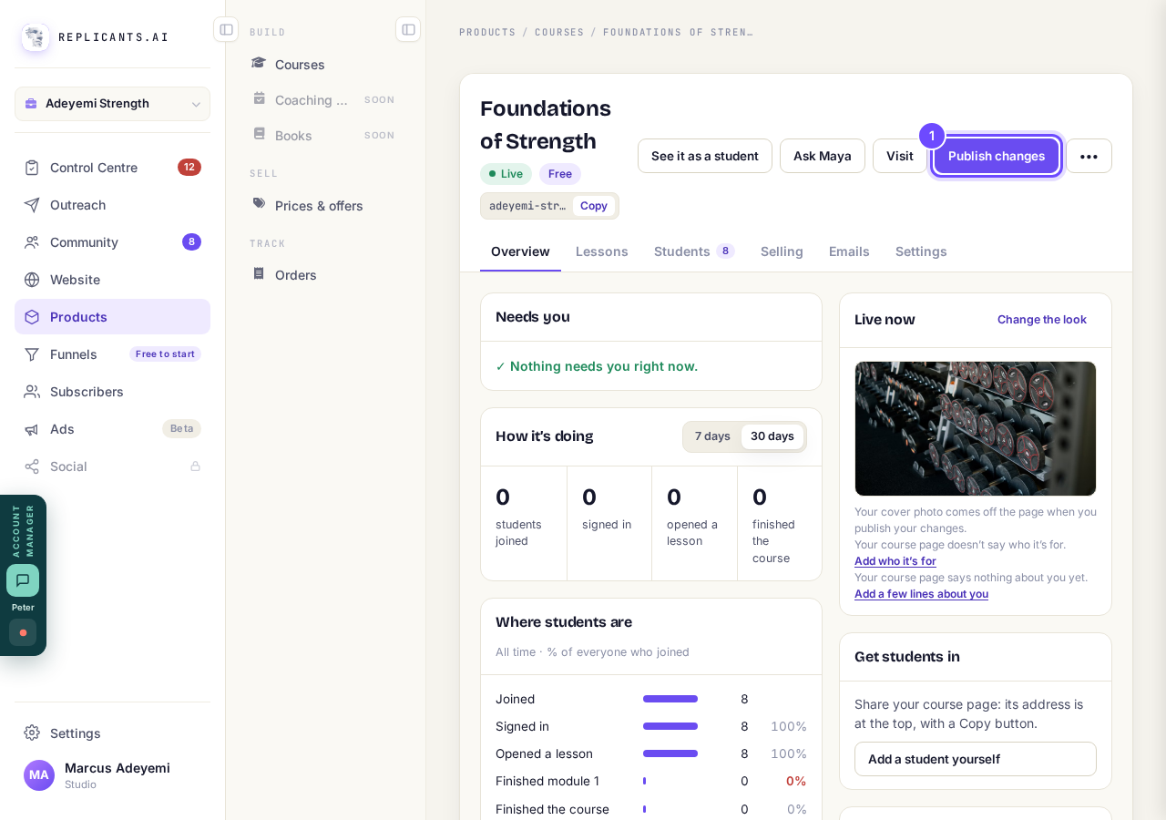 Publish changes takes the cover off your live page.