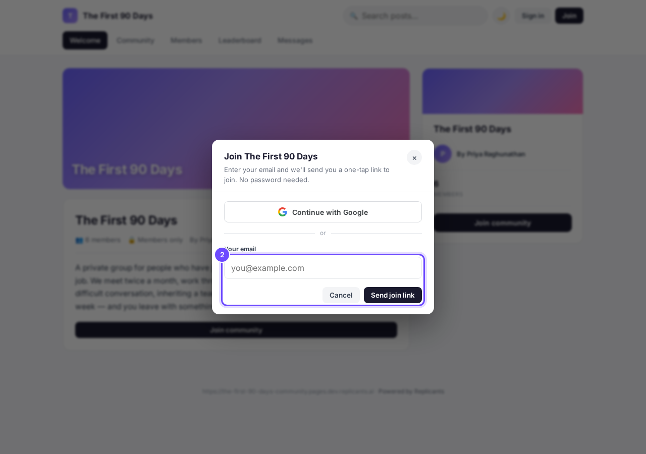 One email box, and Send join link.