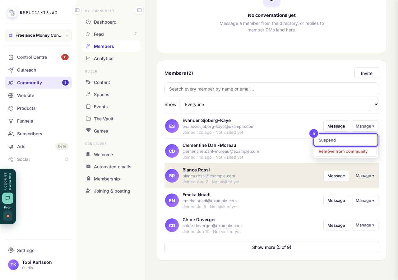 Suspend, the first line in the Manage menu.