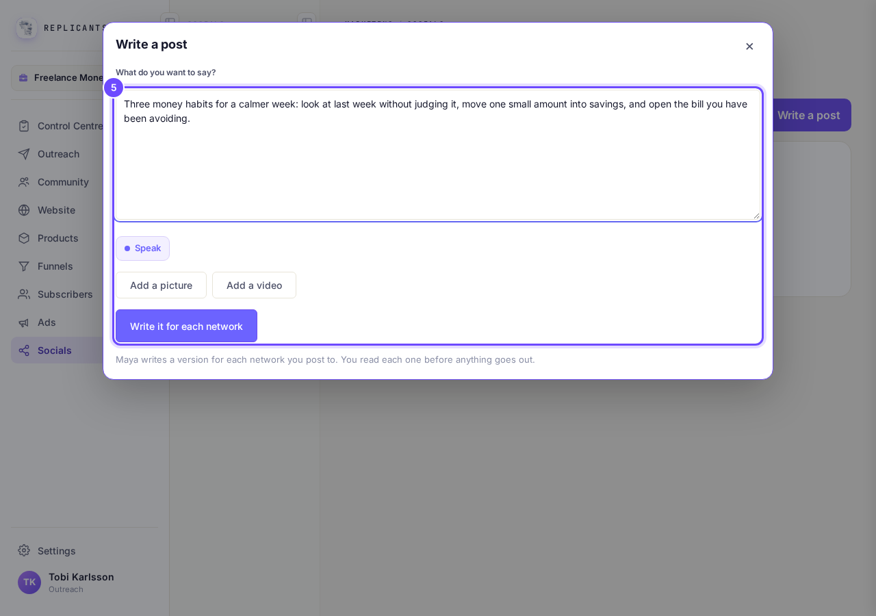 What do you want to say?, and Write it for each network.