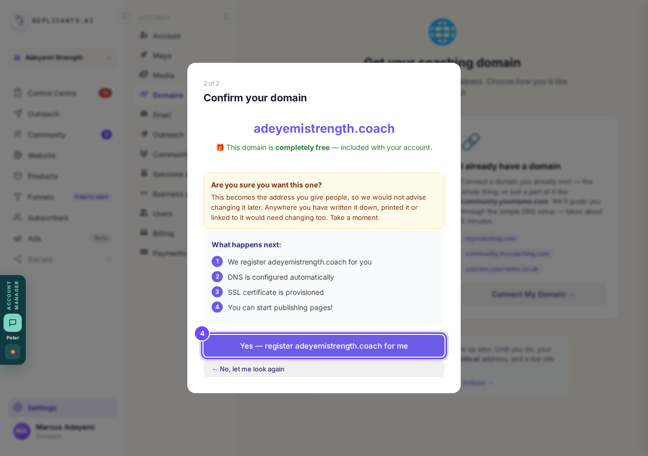 The confirm box, and the button that registers it.