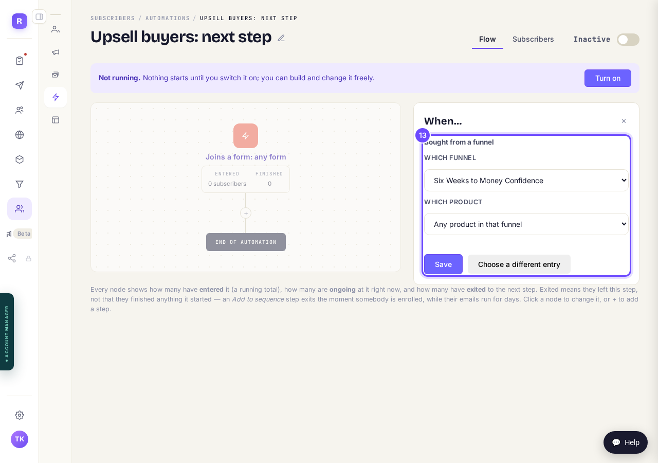 In Automations, create one and choose "Bought from a funnel".