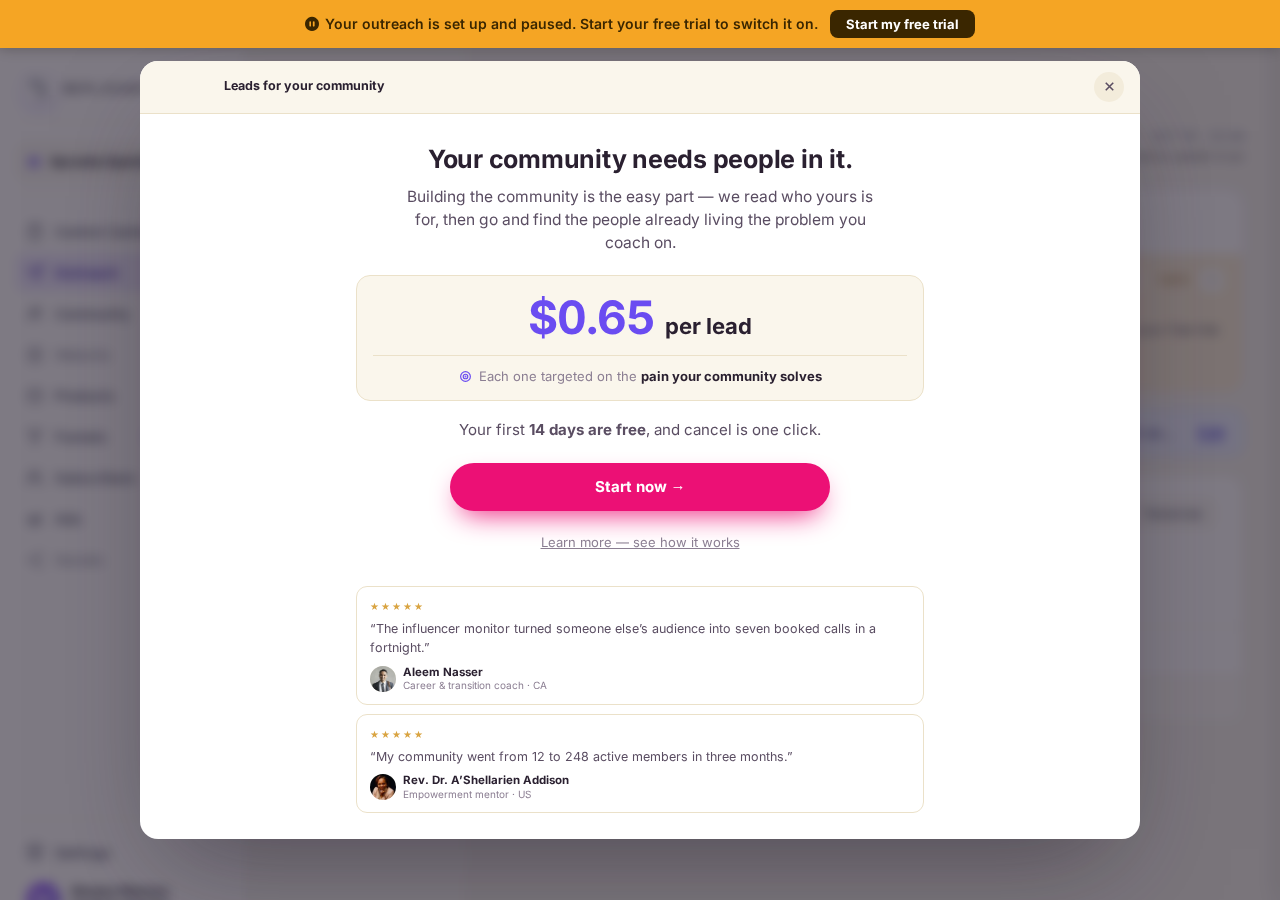 The Outreach trial: your first 14 days are free.