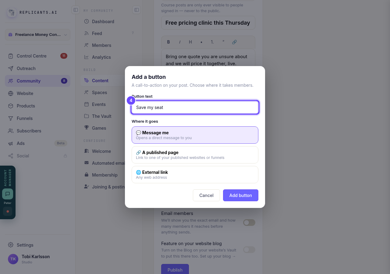 Type in **Button text**.