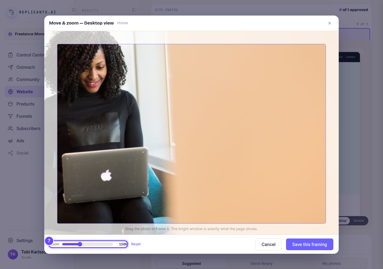 Move the **Zoom** slider.