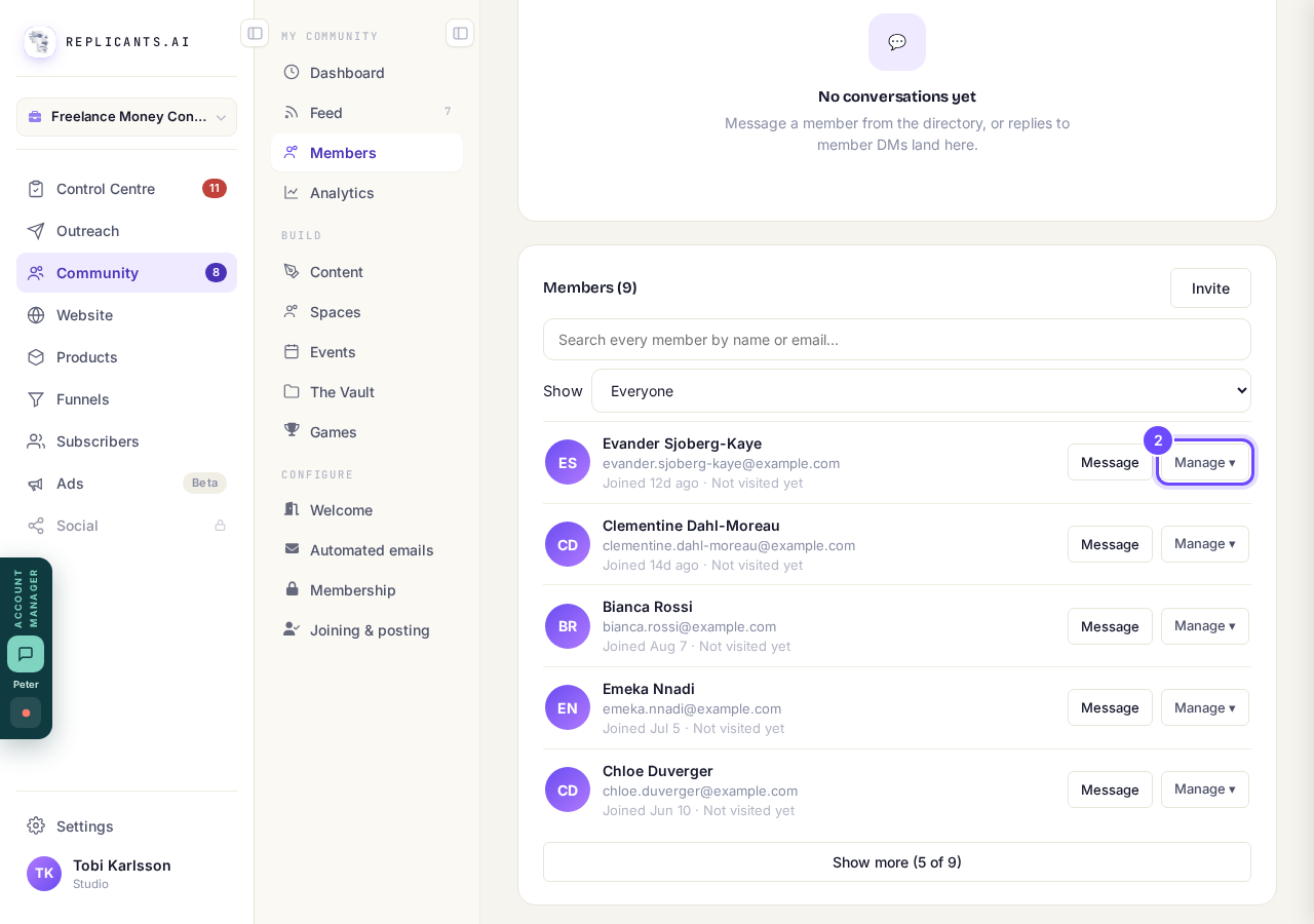 Manage, beside Message, on every row.