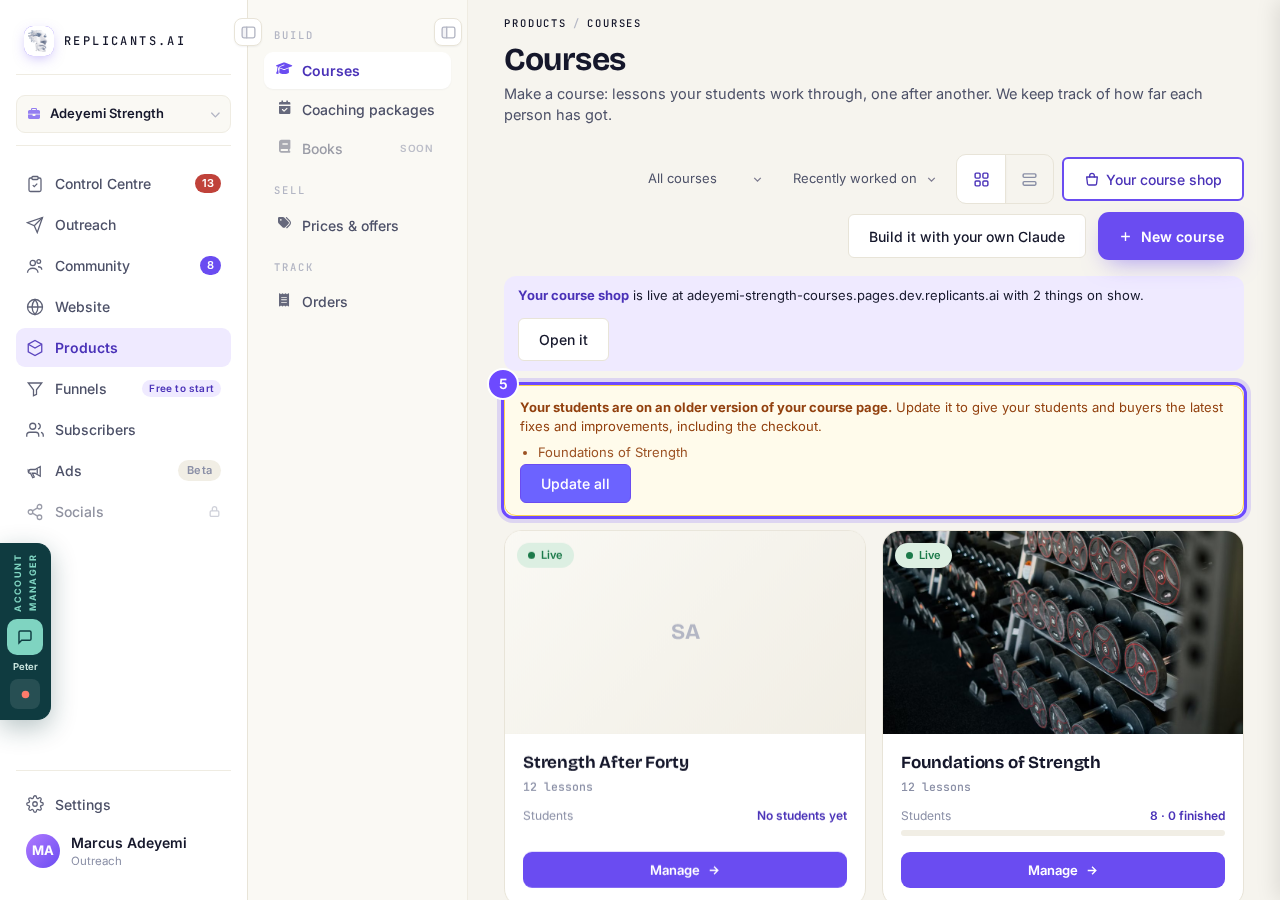 The bar on your Courses page, with Update all.