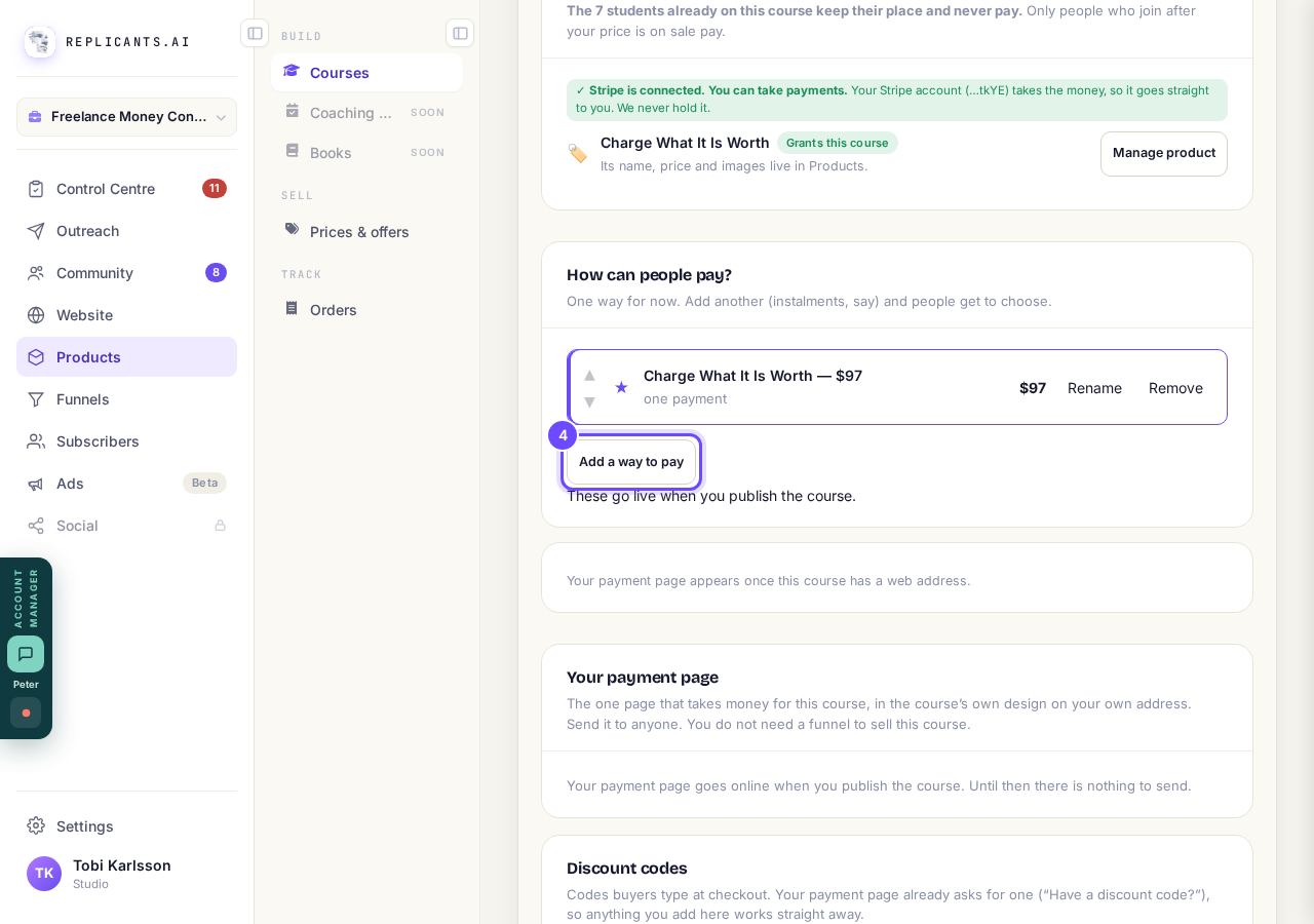 Add a way to pay, under How can people pay?