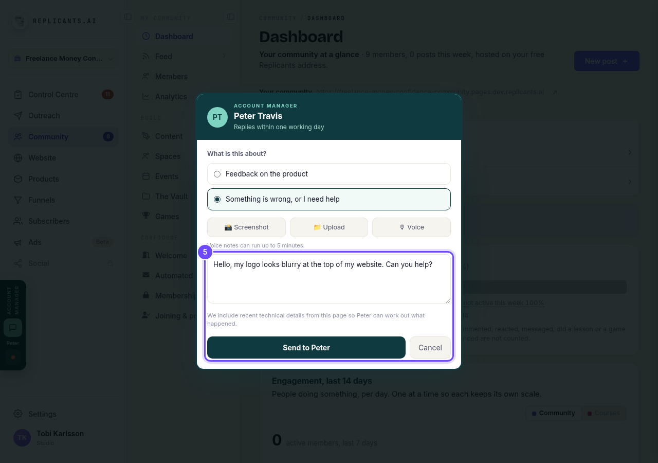 Your message, and the send button.