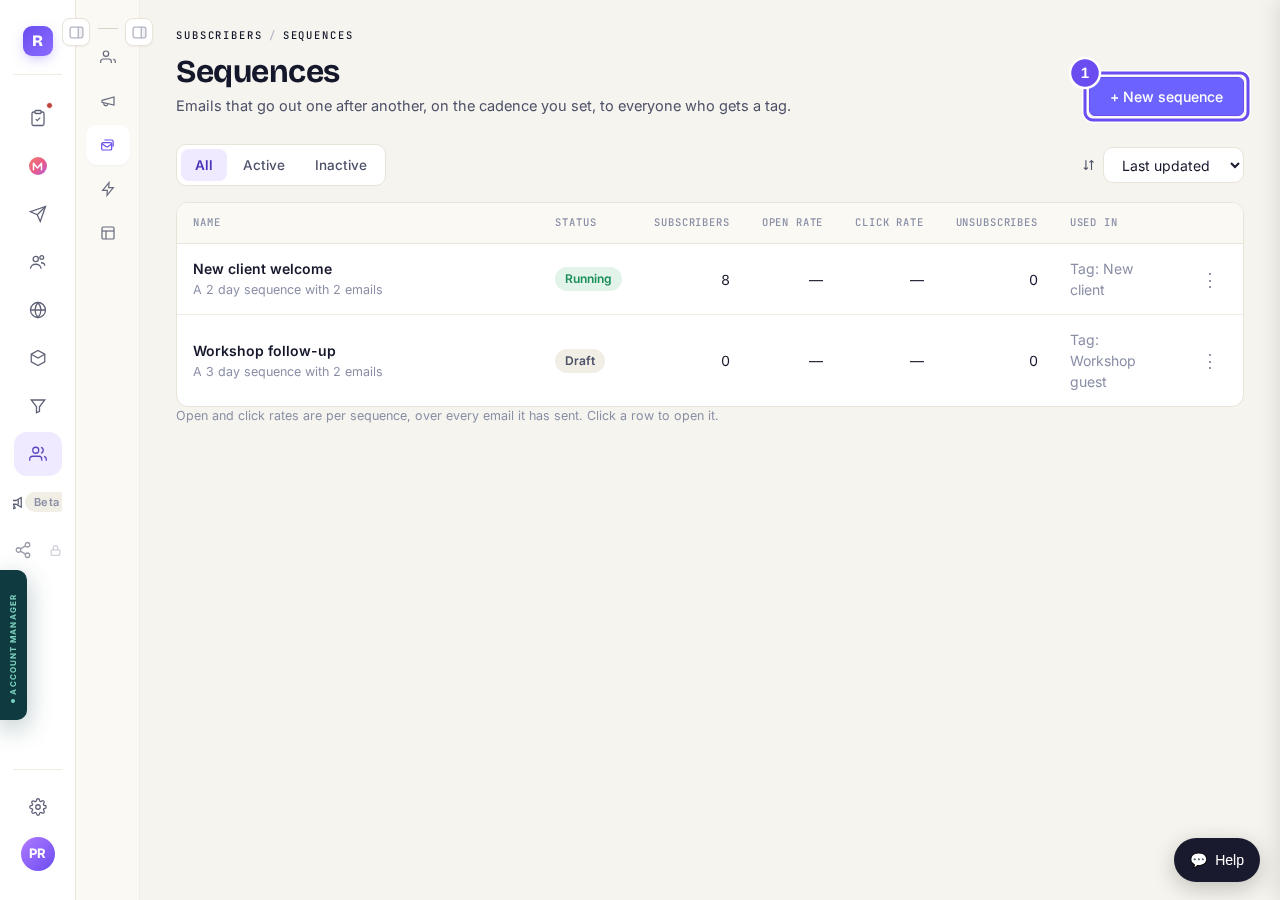 Your sequences, and the + New sequence button.