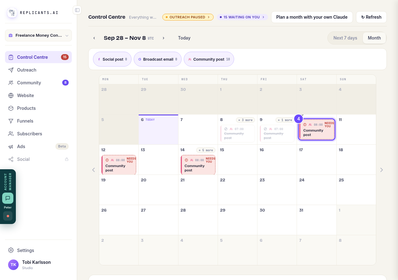 Press an item on the calendar.