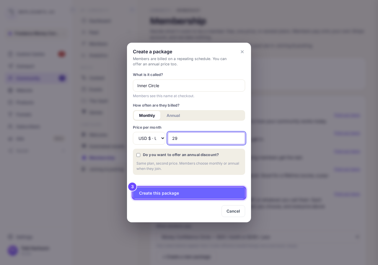 Name it, choose Monthly or Annual, and set the price.