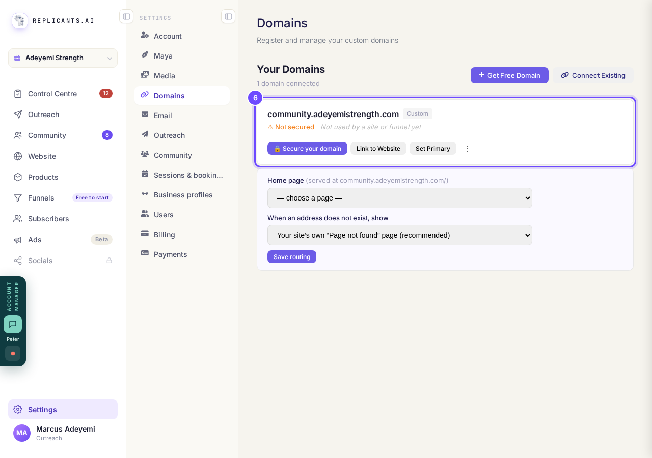 Connected, with Secure your domain beside it.