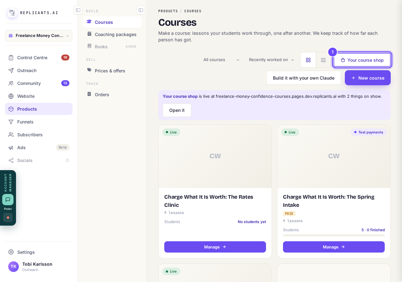 Your course shop, at the top of Courses.