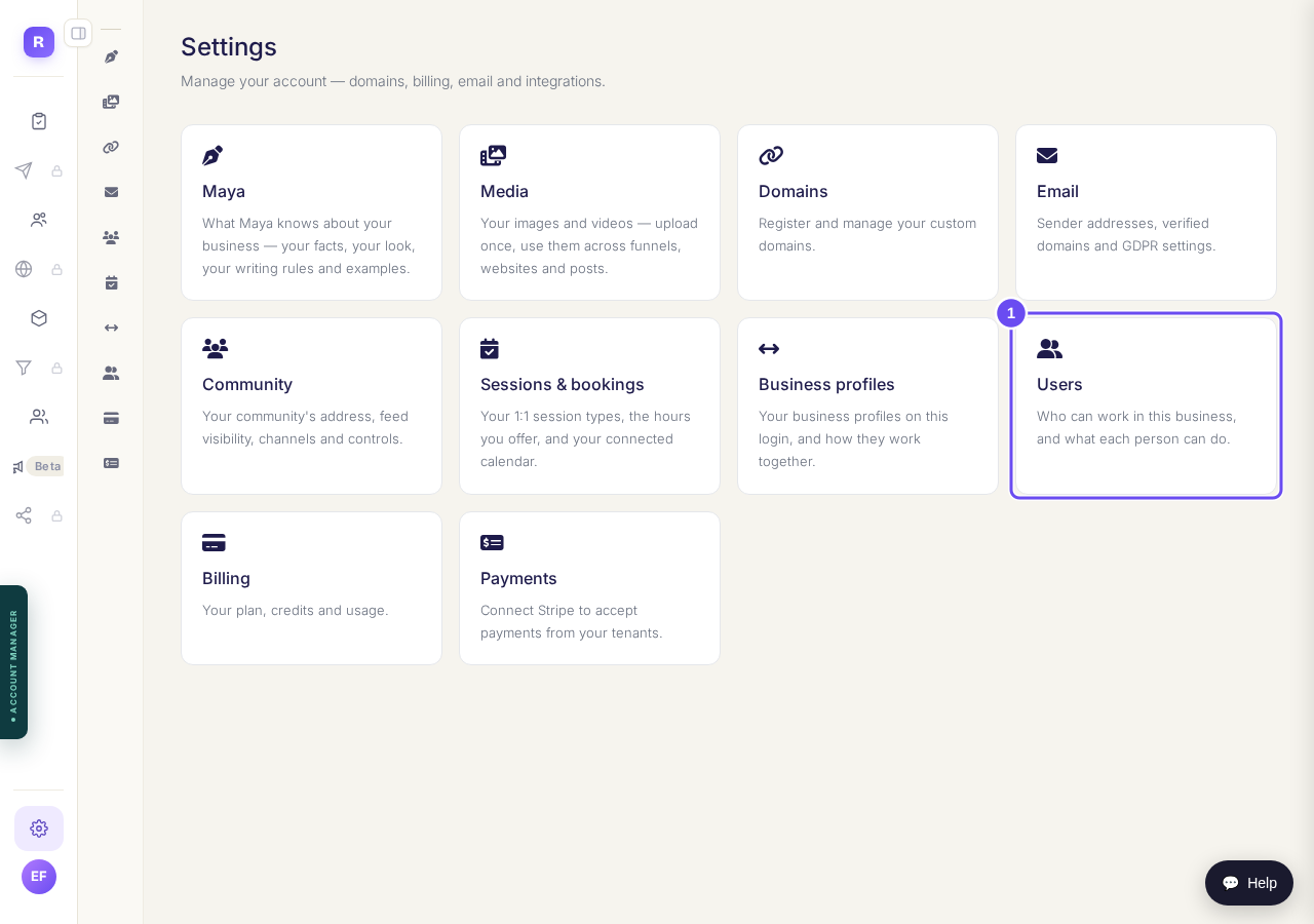 Users, on the Settings page.