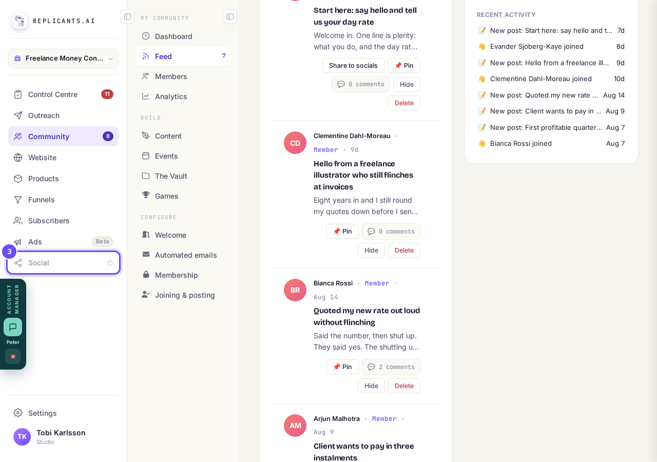 Social is in the main menu, under Ads.