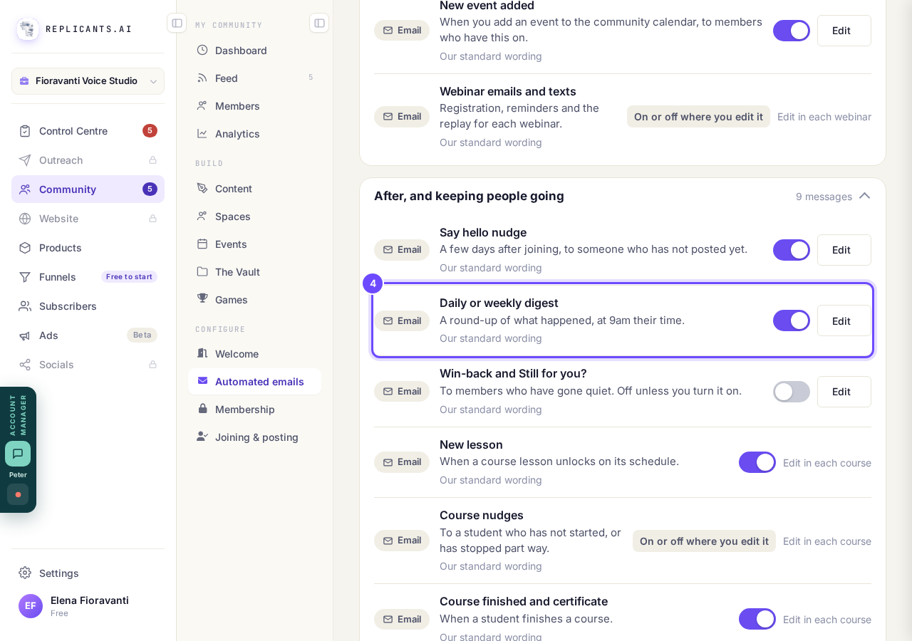 Daily or weekly digest, in Automated emails.
