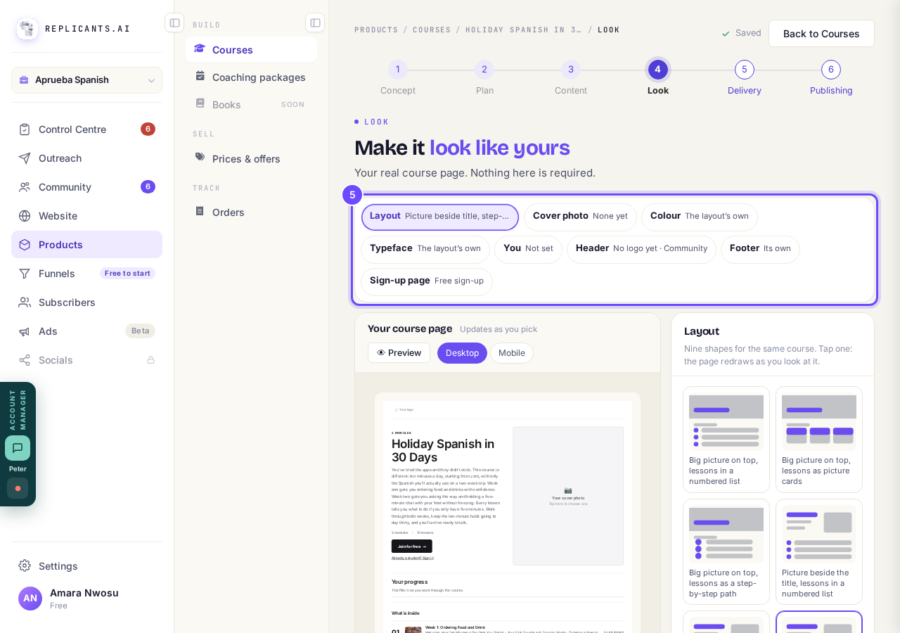 Step 4: what you can change on your course page.
