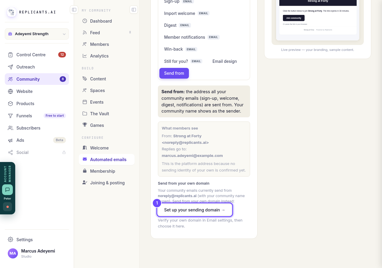 Set up your sending domain, under Send from.