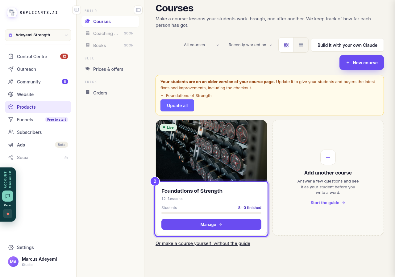 Your course, with Update all above.