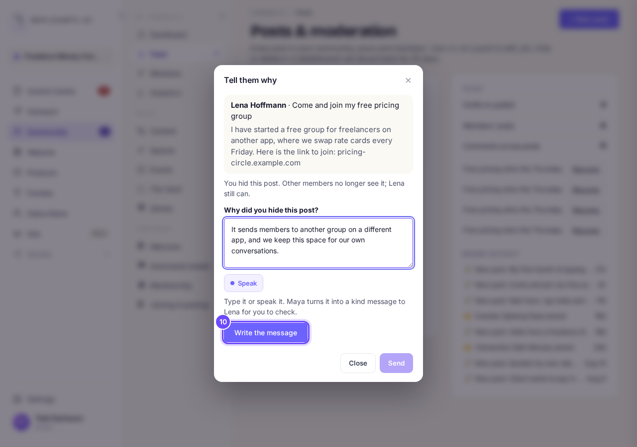 Your reason, then Write the message.