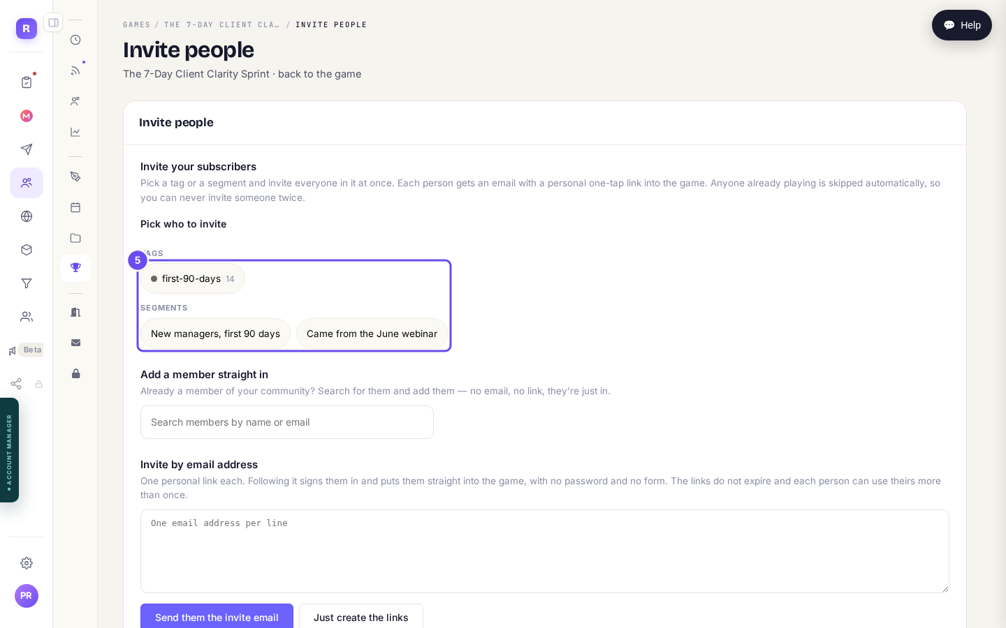 Your tags and segments, on the game's own invite screen.