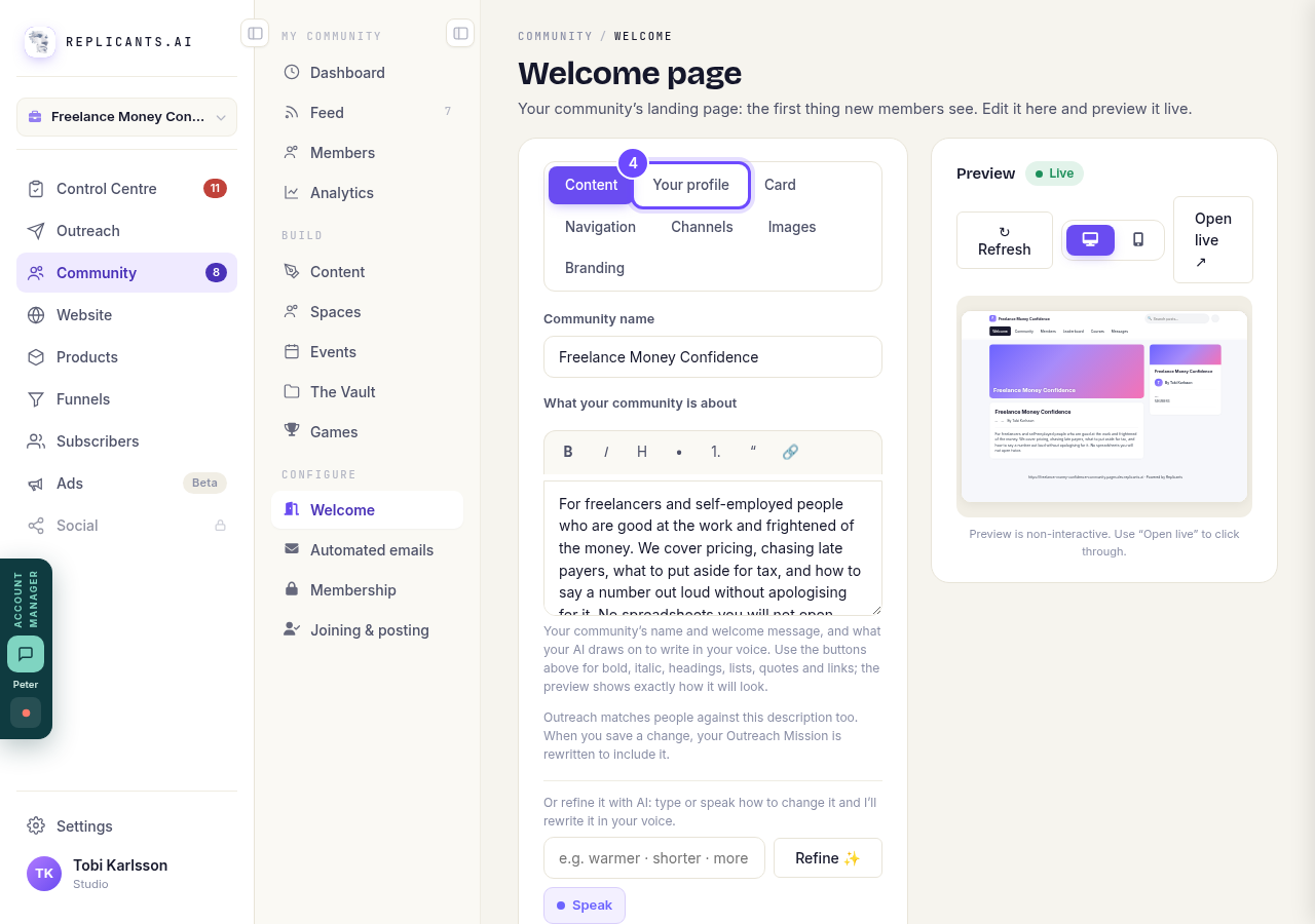 Your profile, along the top.
